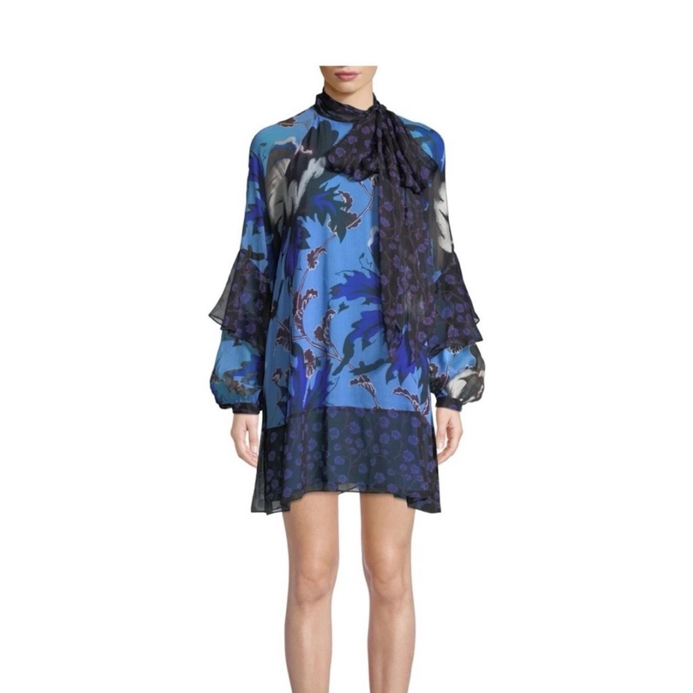 Diane Von Furstenberg Blue and Black Long Sleeve Dress